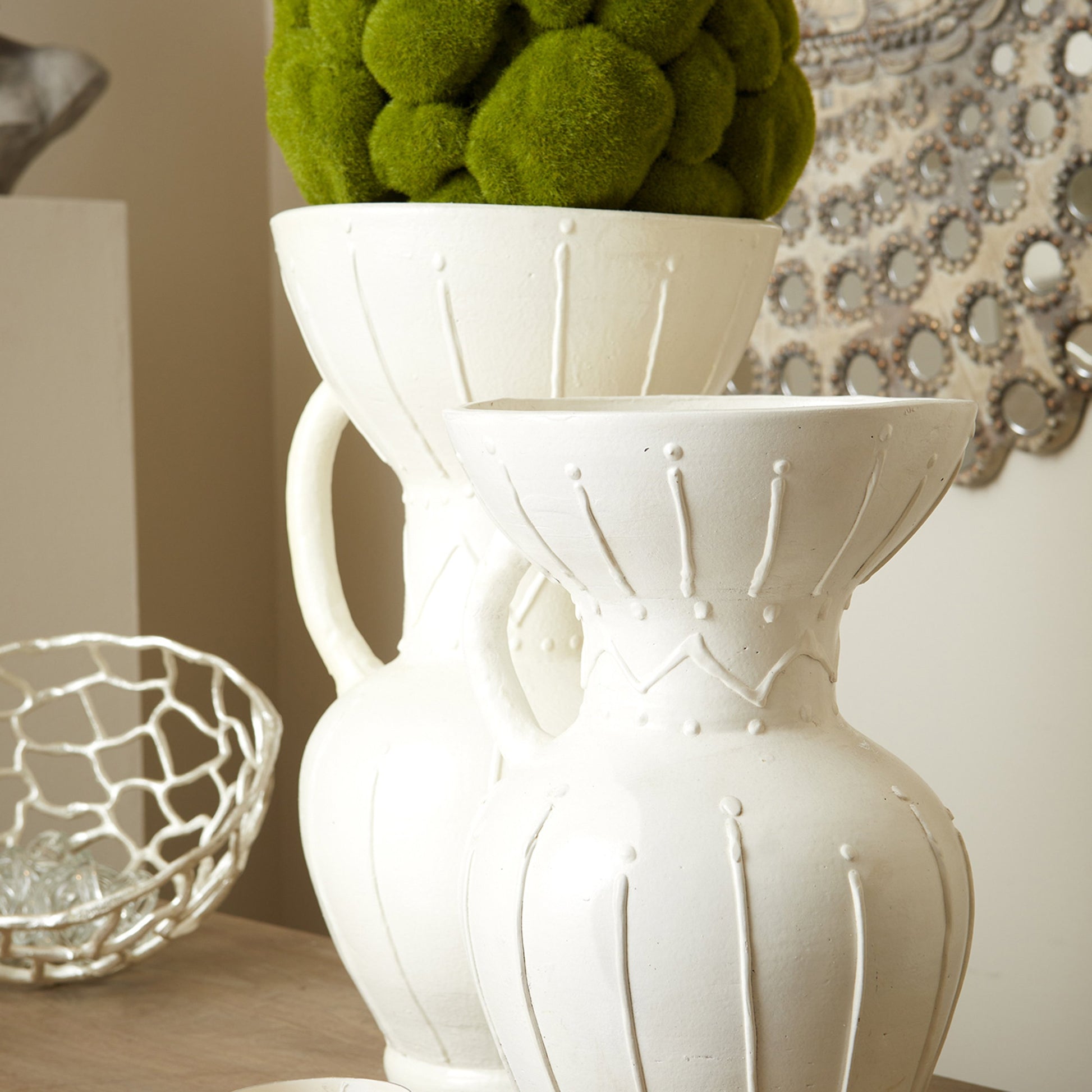 Ravine Pitcher Vase by Cyan Design in white. Made from terracotta in a cottage & farmhouse style.