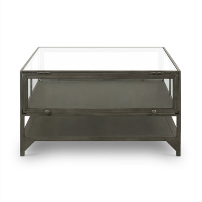 Shadow Box Coffee Table by Four Hands in black. Made from tempered glass, iron in a modern style.