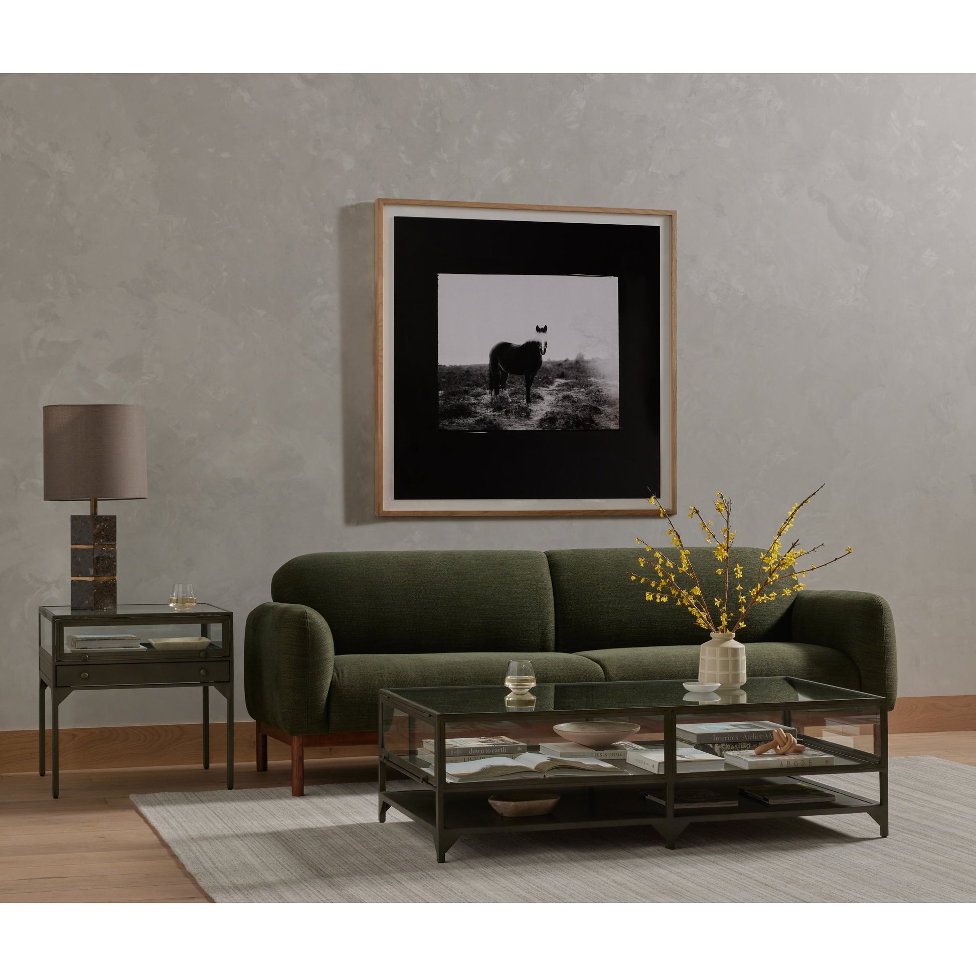 Shadow Box Coffee Table by Four Hands in black. Made from tempered glass, iron in a modern style.