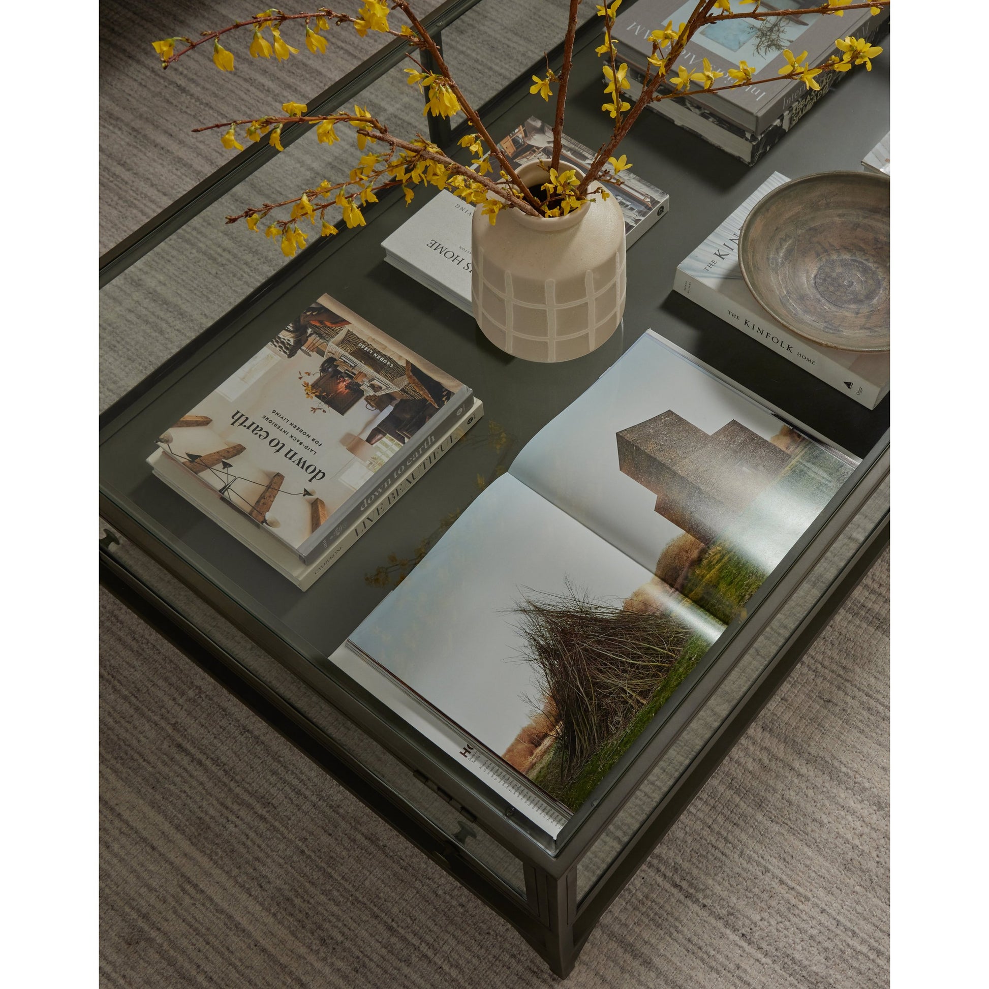 Shadow Box Coffee Table by Four Hands in black. Made from tempered glass, iron in a modern style.