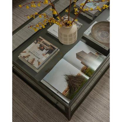 Shadow Box Coffee Table by Four Hands in black. Made from tempered glass, iron in a modern style.