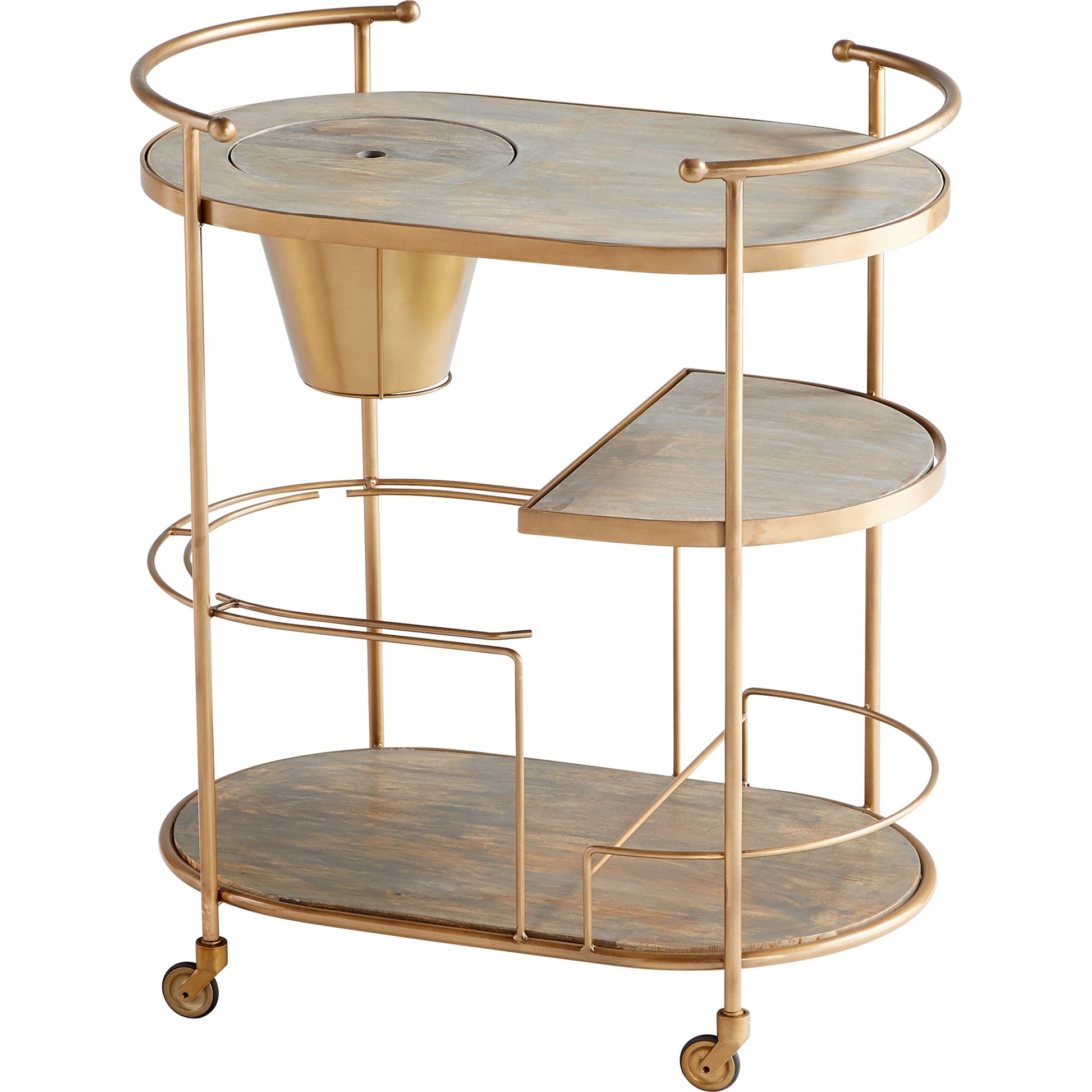 Barcraft Bar Cart by Cyan Design in antique brass. Made from stainless steel, wood in a transitional style.