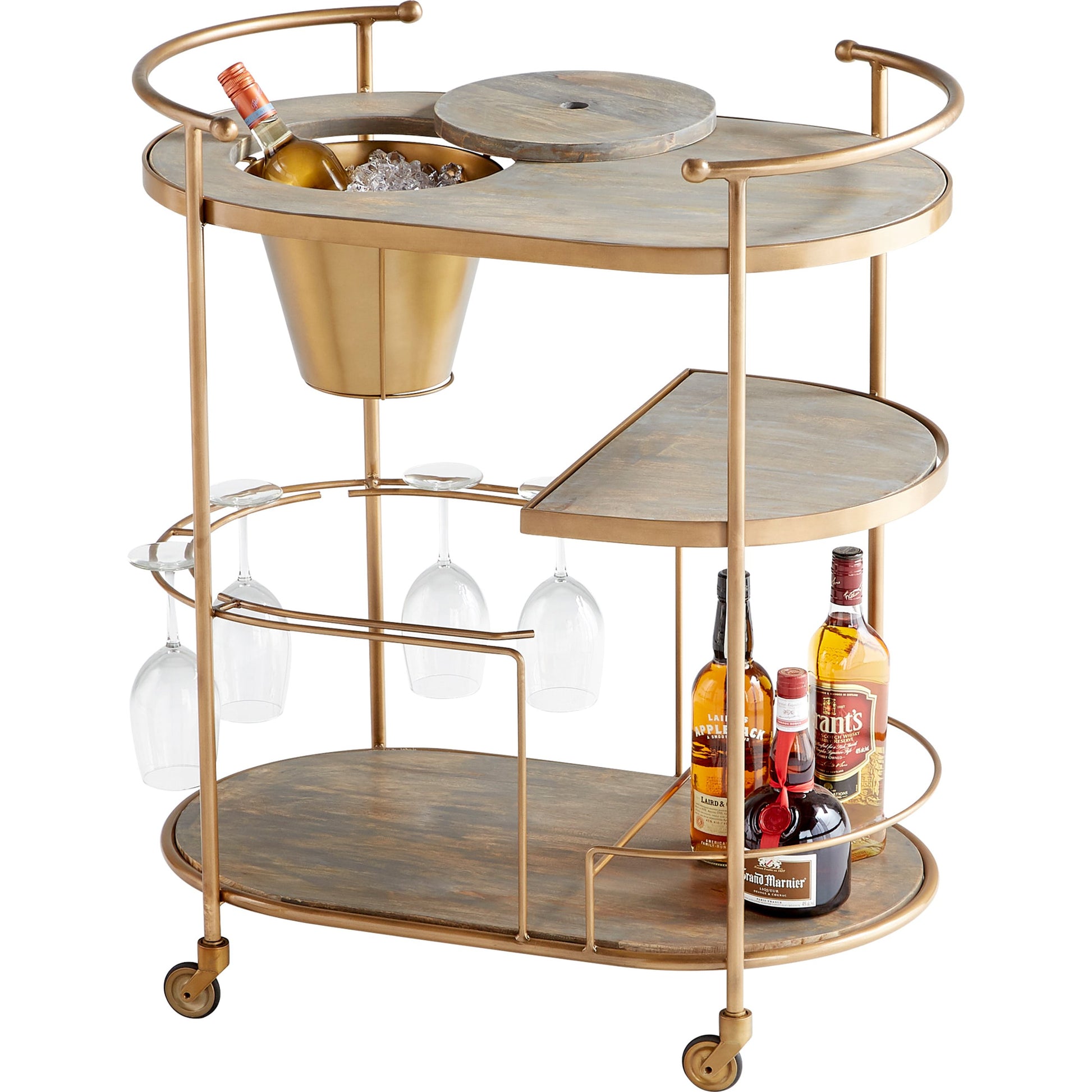 Barcraft Bar Cart by Cyan Design in antique brass. Made from stainless steel, wood in a transitional style.