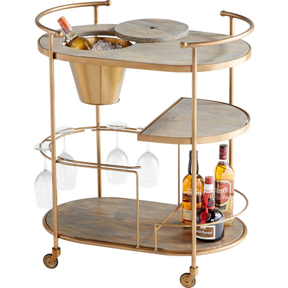 Barcraft Bar Cart by Cyan Design in antique brass. Made from stainless steel, wood in a transitional style.