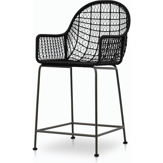 Bandera Outdoor Counter Stool by Four Hands in smoke black. Made from iron, 100% polyethylene in a coastal style.