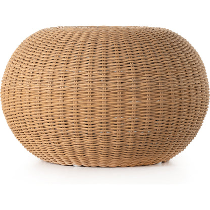 Phoenix Outdoor Accent Stool by Four Hands in vintage white. Made from 100% polyethylene, aluminum in a coastal style.