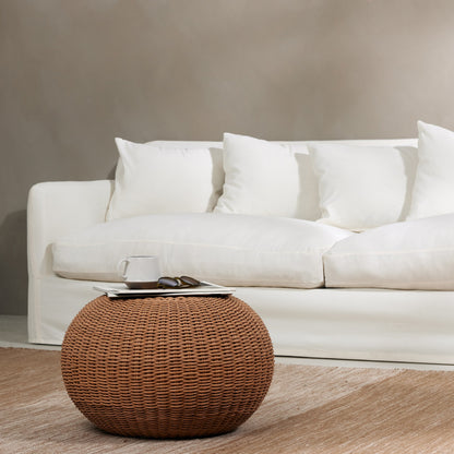 Phoenix Outdoor Accent Stool by Four Hands in vintage white. Made from 100% polyethylene, aluminum in a coastal style.