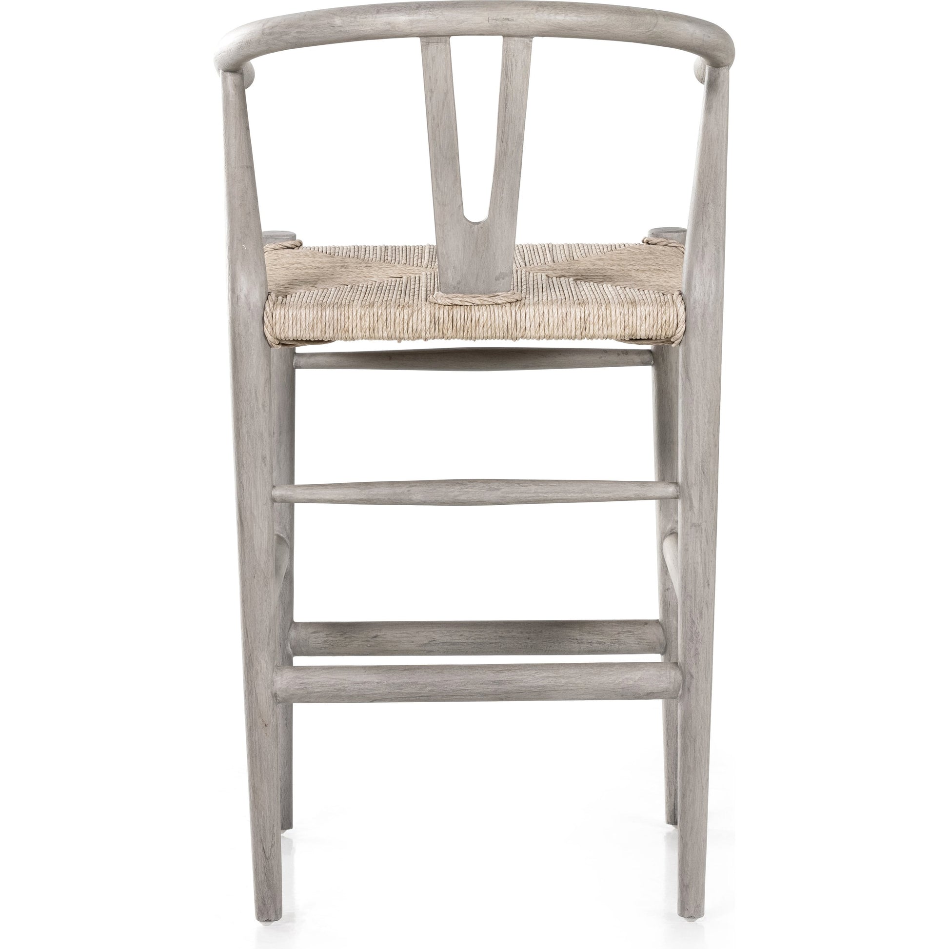 Muestra Counter Stool by Four Hands in vintage white, black teak. Made from solid teak, 100% polyethylene in a coastal style.