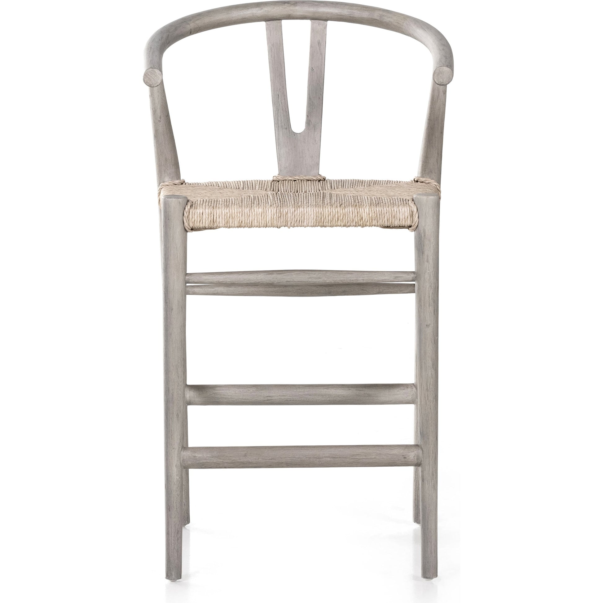 Muestra Counter Stool by Four Hands in vintage white, black teak. Made from solid teak, 100% polyethylene in a coastal style.