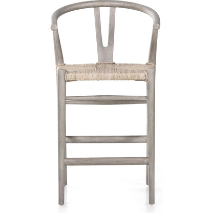 Muestra Counter Stool by Four Hands in vintage white, black teak. Made from solid teak, 100% polyethylene in a coastal style.