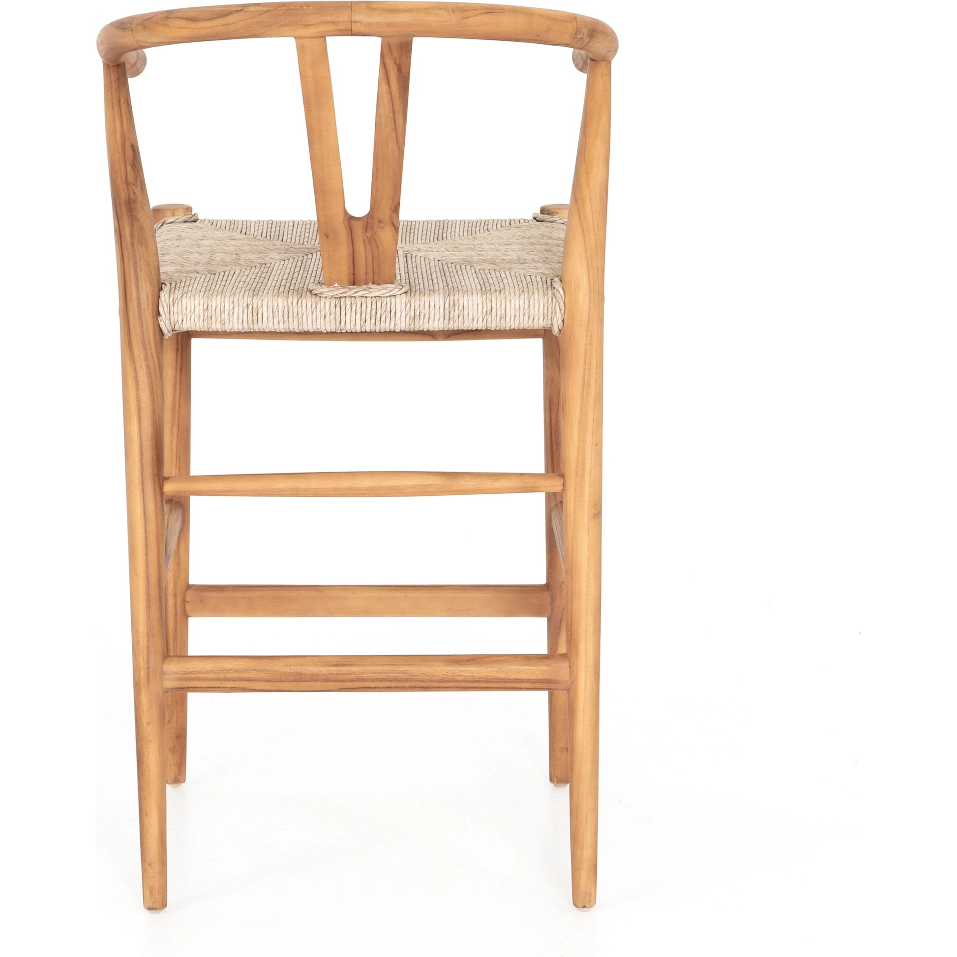 Muestra Counter Stool by Four Hands in vintage white, black teak. Made from solid teak, 100% polyethylene in a coastal style.