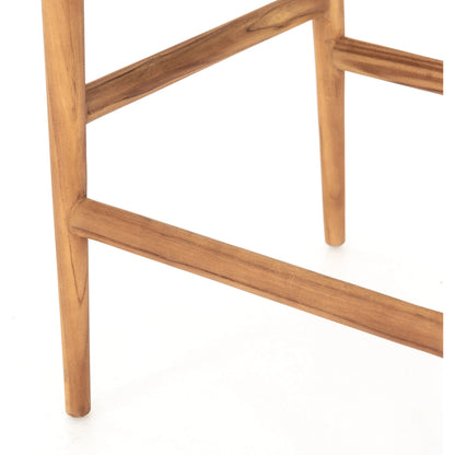 Muestra Counter Stool by Four Hands in vintage white, black teak. Made from solid teak, 100% polyethylene in a coastal style.