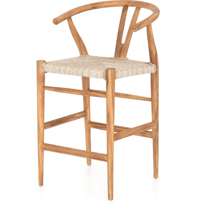 Muestra Counter Stool by Four Hands in vintage white, black teak. Made from solid teak, 100% polyethylene in a coastal style.