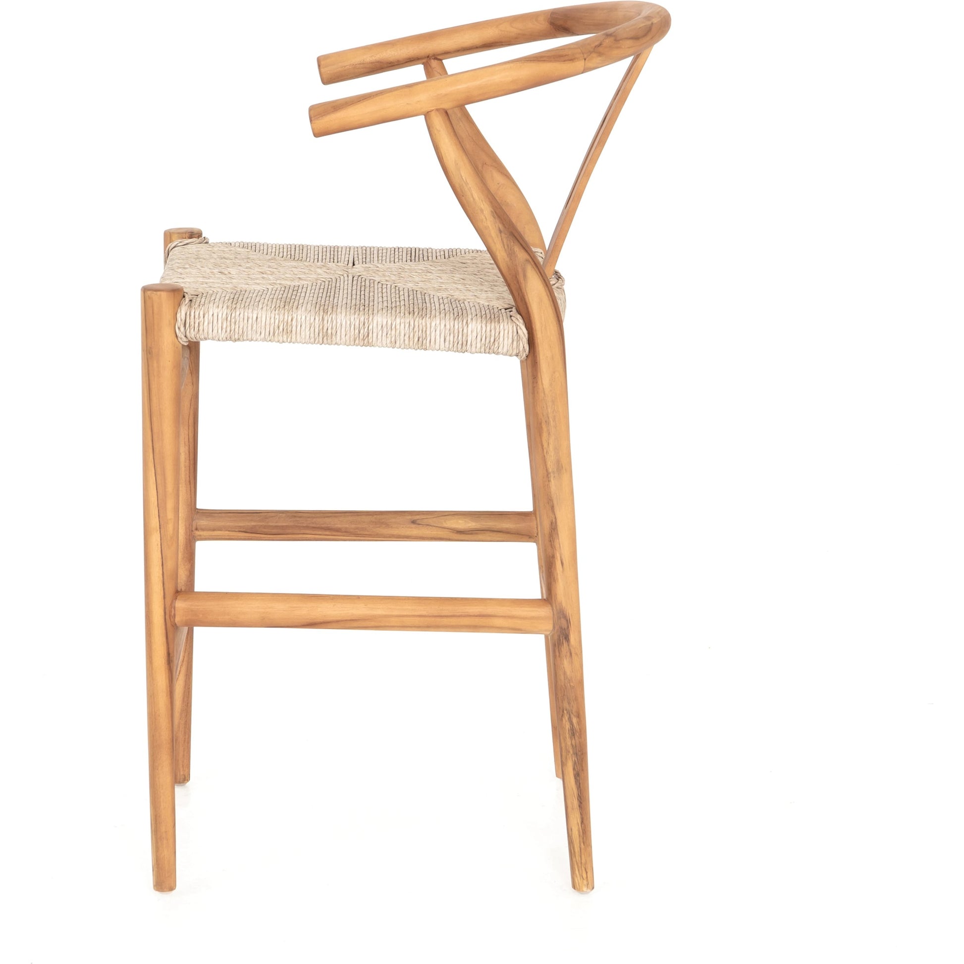 Muestra Counter Stool by Four Hands in vintage white, black teak. Made from solid teak, 100% polyethylene in a coastal style.