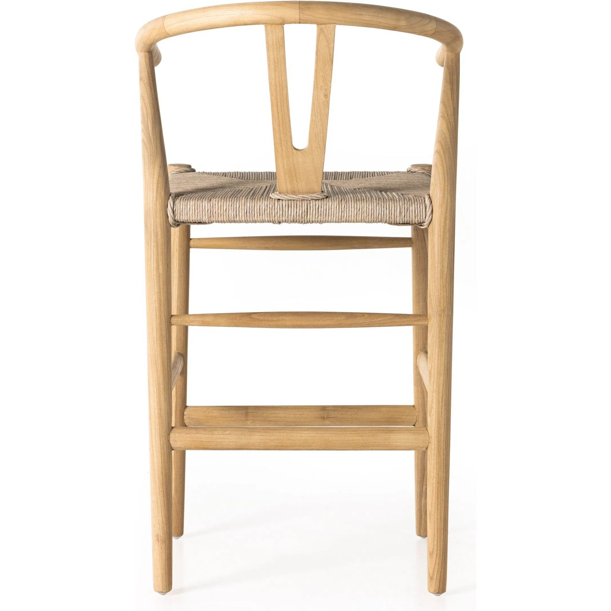 Muestra Counter Stool by Four Hands in vintage white, black teak. Made from solid teak, 100% polyethylene in a coastal style.