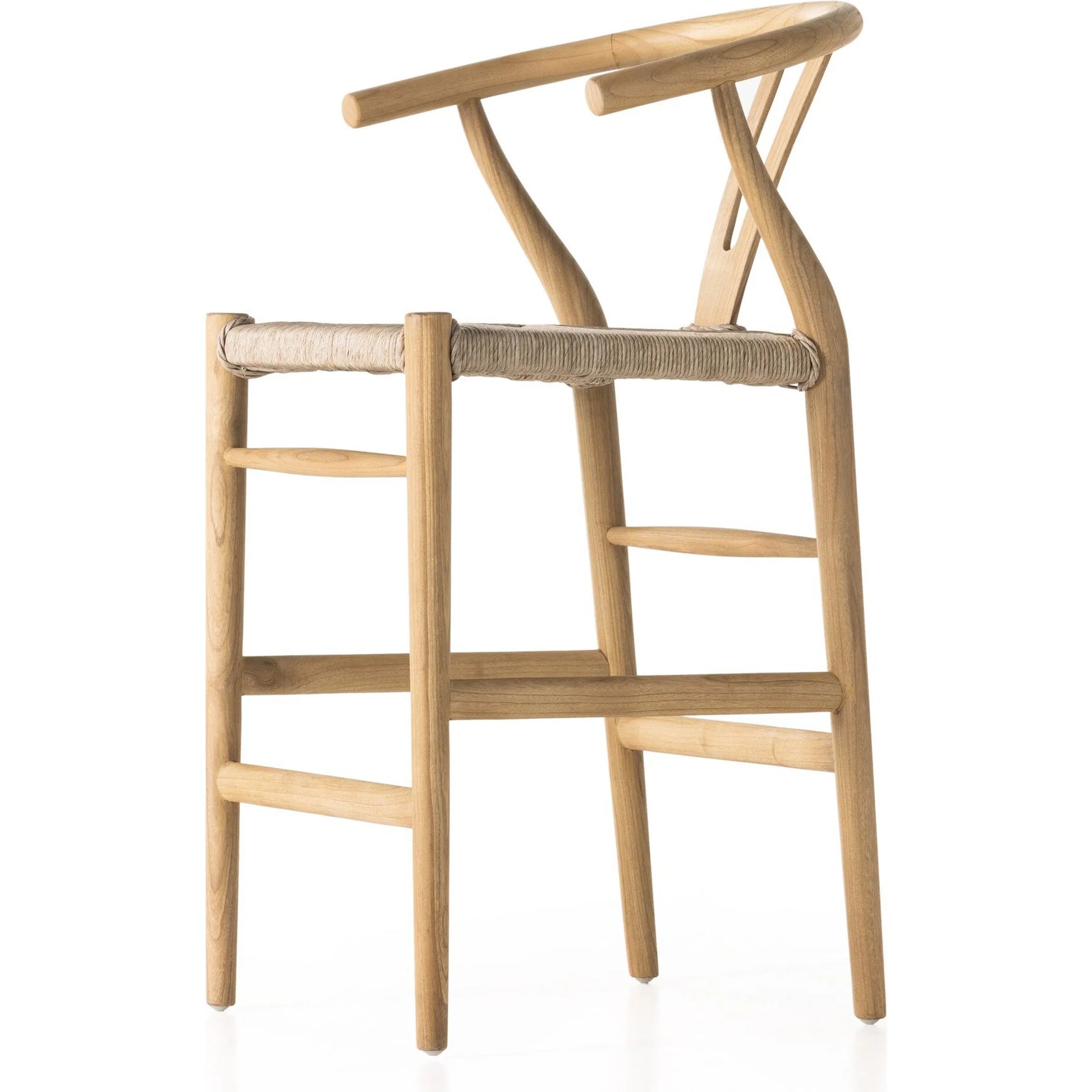 Muestra Counter Stool by Four Hands in vintage white, black teak. Made from solid teak, 100% polyethylene in a coastal style.