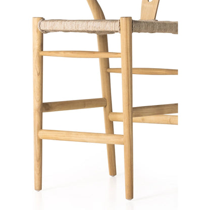Muestra Counter Stool by Four Hands in vintage white, black teak. Made from solid teak, 100% polyethylene in a coastal style.