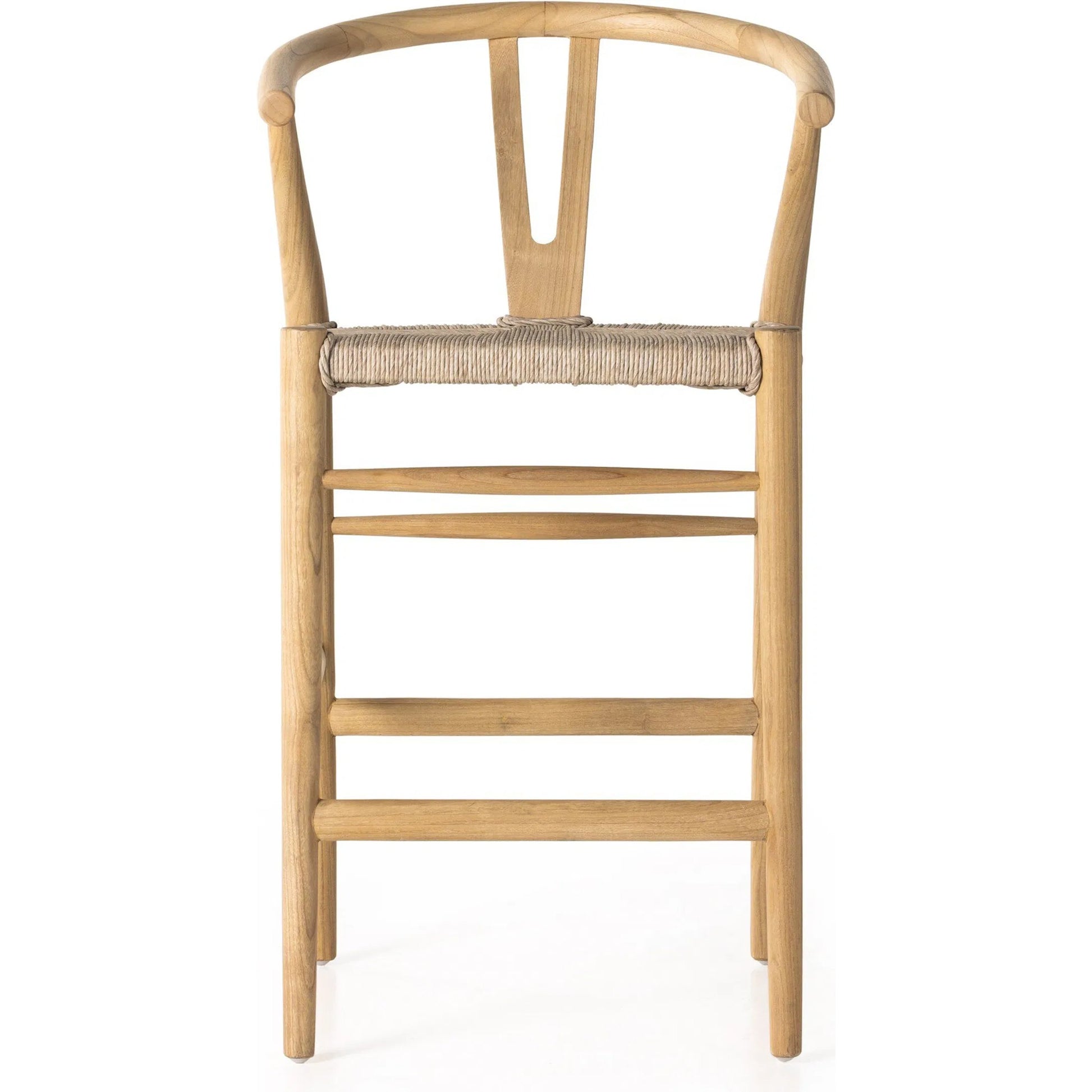 Muestra Counter Stool by Four Hands in vintage white, black teak. Made from solid teak, 100% polyethylene in a coastal style.