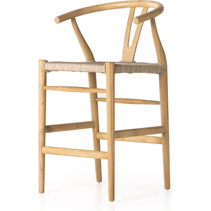 Muestra Counter Stool by Four Hands in vintage white, black teak. Made from solid teak, 100% polyethylene in a coastal style.