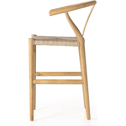 Muestra Counter Stool by Four Hands in vintage white, black teak. Made from solid teak, 100% polyethylene in a coastal style.