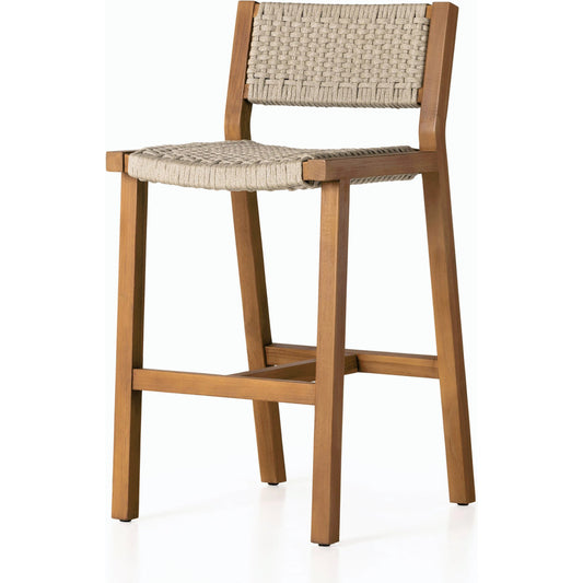 Delano Outdoor Bar Stool by Four Hands. Made from solid fsc®-certified teak, 100% polypropylene in a coastal style.