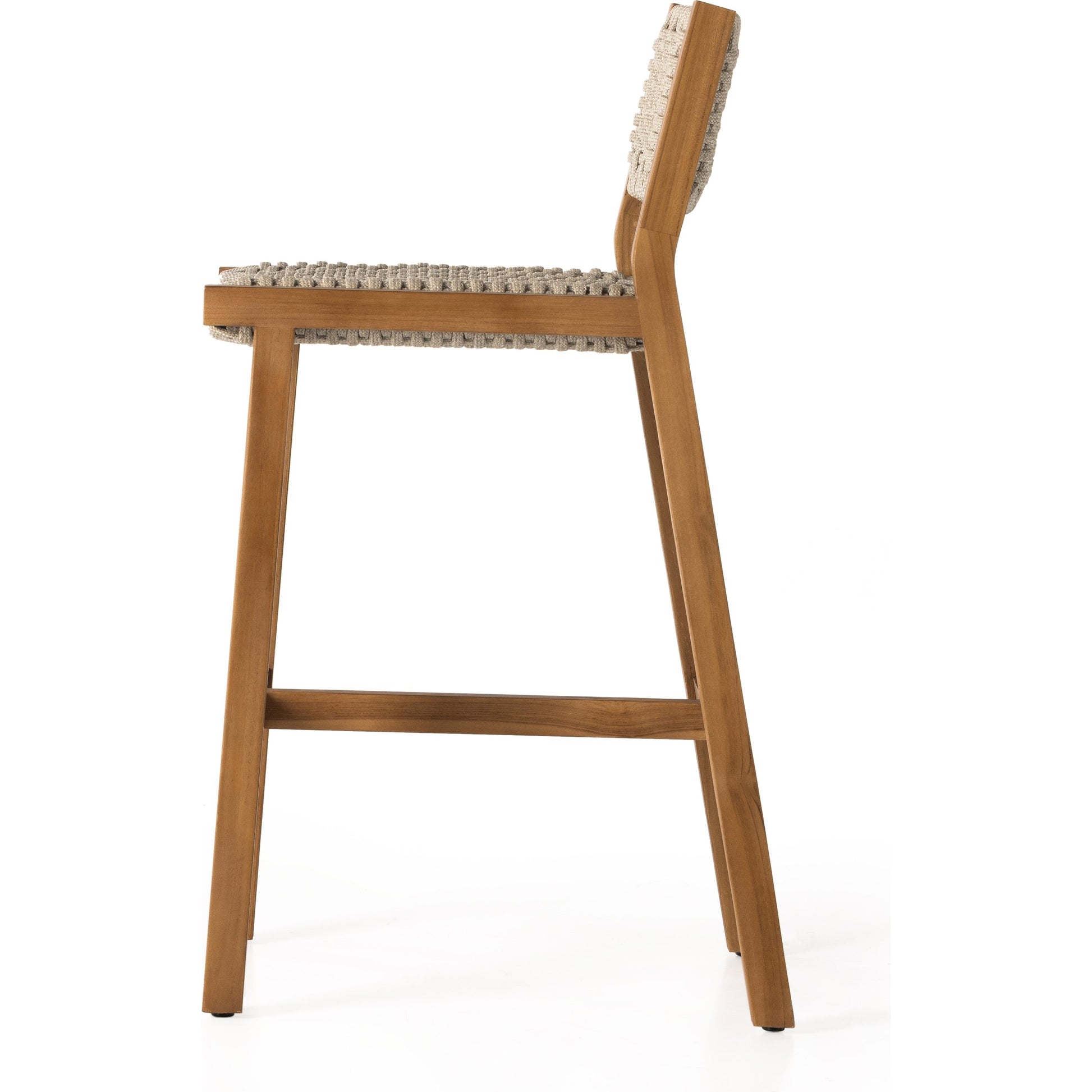 Delano Outdoor Bar Stool by Four Hands. Made from solid fsc®-certified teak, 100% polypropylene in a coastal style.