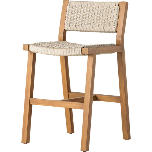 Delano Outdoor Counter Stool by Four Hands. Made from solid fsc®-certified teak, 100% polypropylene in a coastal style.