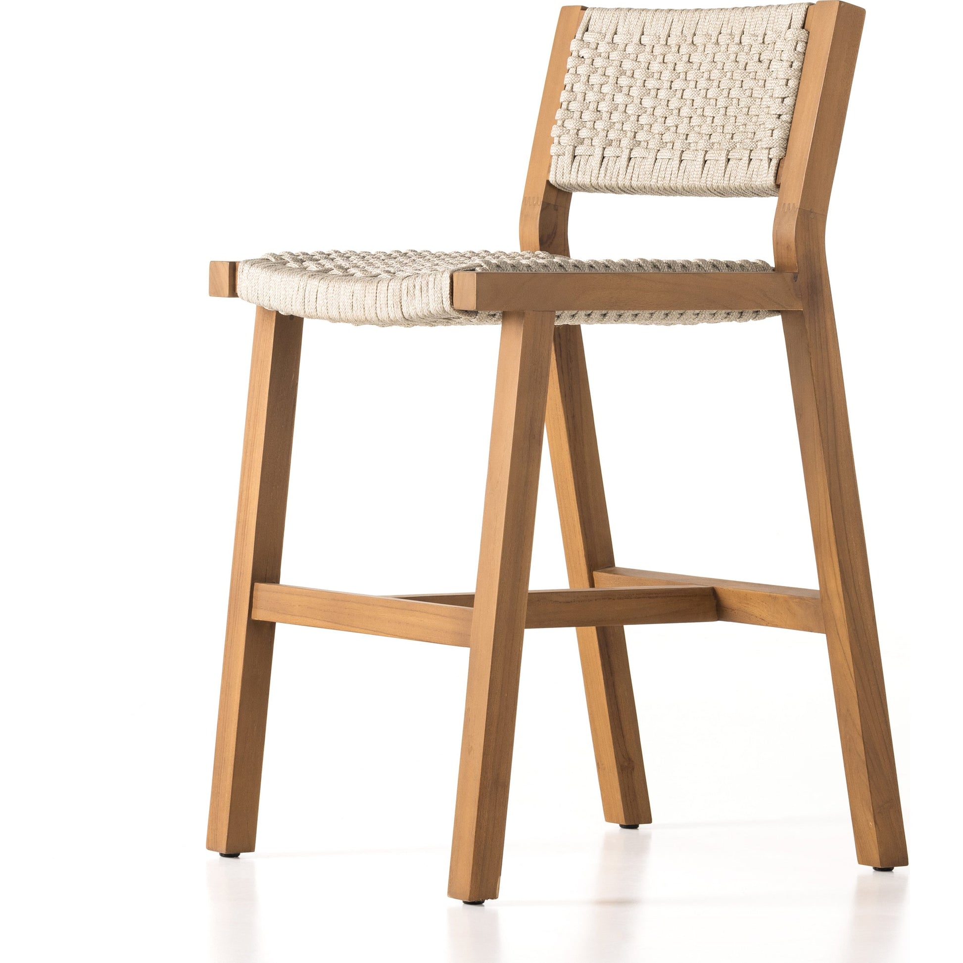 Delano Outdoor Counter Stool by Four Hands. Made from solid fsc®-certified teak, 100% polypropylene in a coastal style.