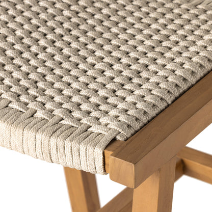 Delano Outdoor Counter Stool by Four Hands. Made from solid fsc®-certified teak, 100% polypropylene in a coastal style.