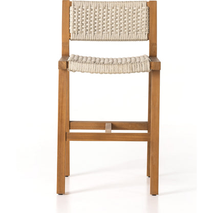 Delano Outdoor Counter Stool by Four Hands. Made from solid fsc®-certified teak, 100% polypropylene in a coastal style.