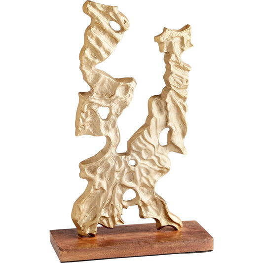 Ornate Abstraction Sculpture by Cyan Design in gold. Made from aluminum, wood in a eclectic & global style.
