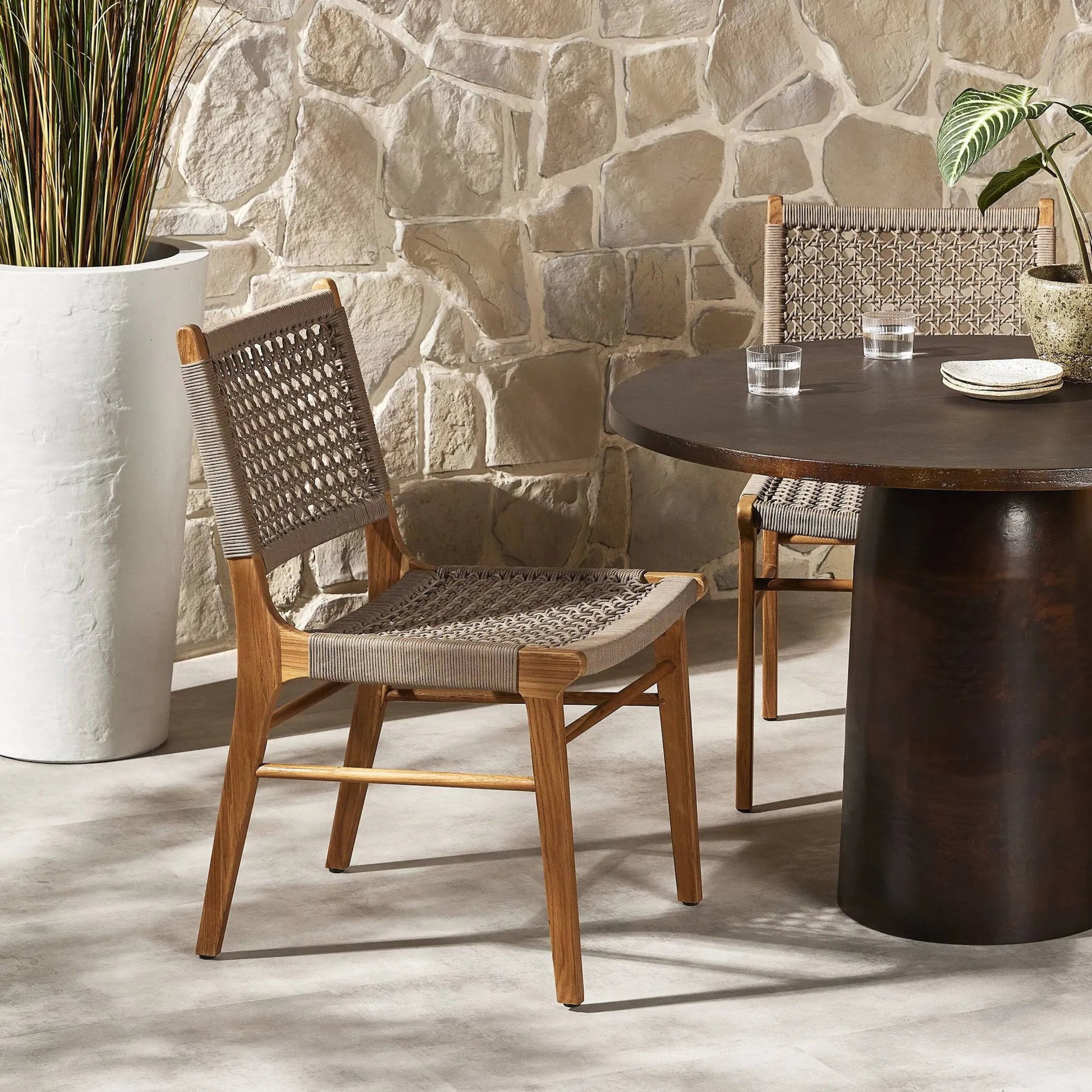 Delmar Outdoor Dining Chair by Four Hands. Made from solid fsc®-certified teak, 100% polypropylene in a cottage & farmhouse style.