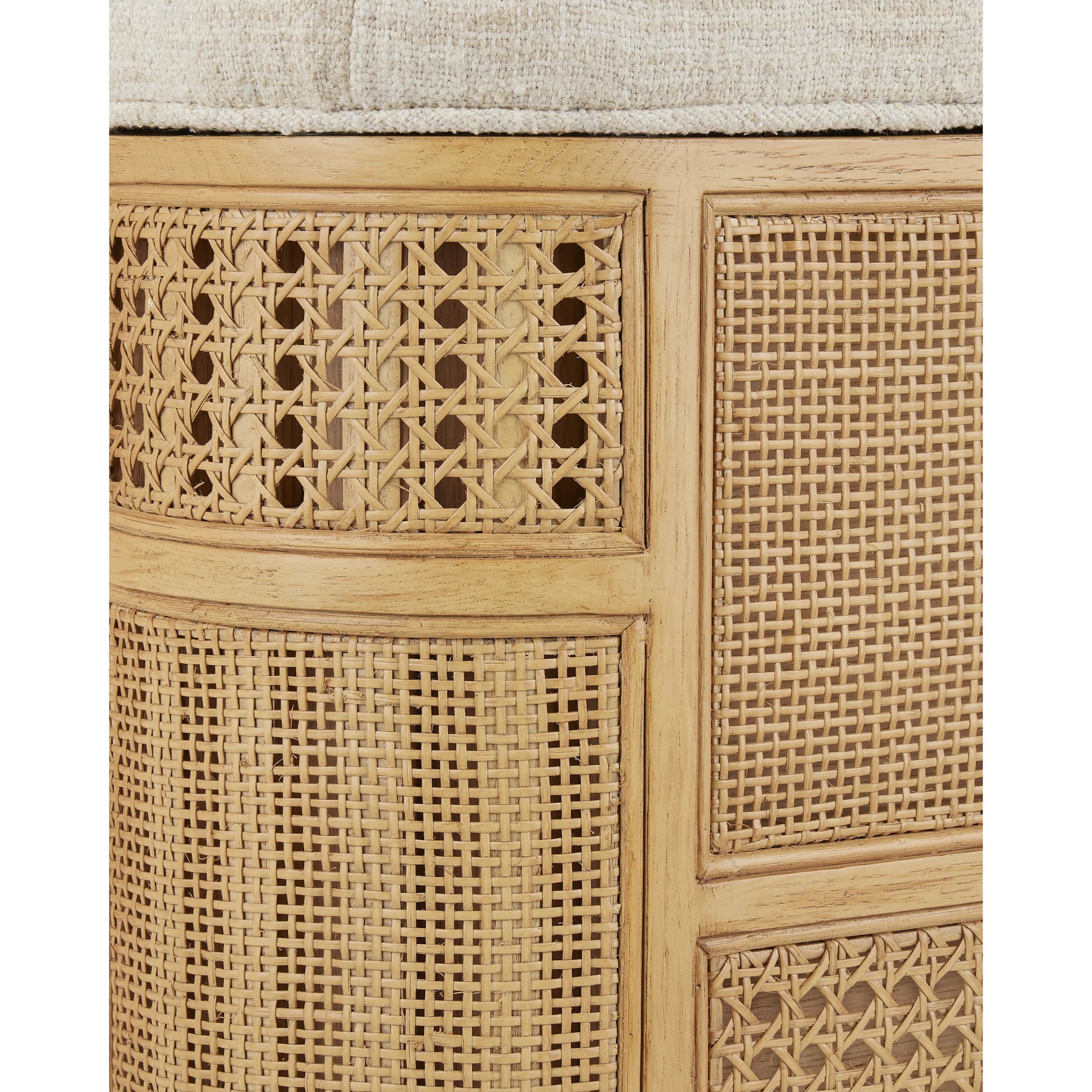 Anisa Parchment Storage Bench by Currey and Company. Made from oak, rattan weave in a cottage & farmhouse style.