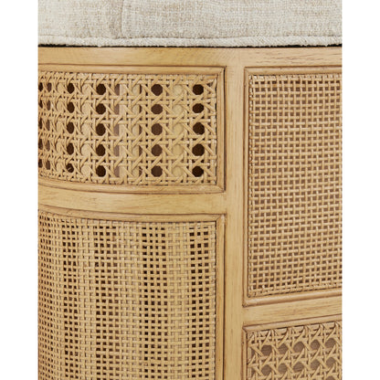 Anisa Parchment Storage Bench by Currey and Company. Made from oak, rattan weave in a cottage & farmhouse style.