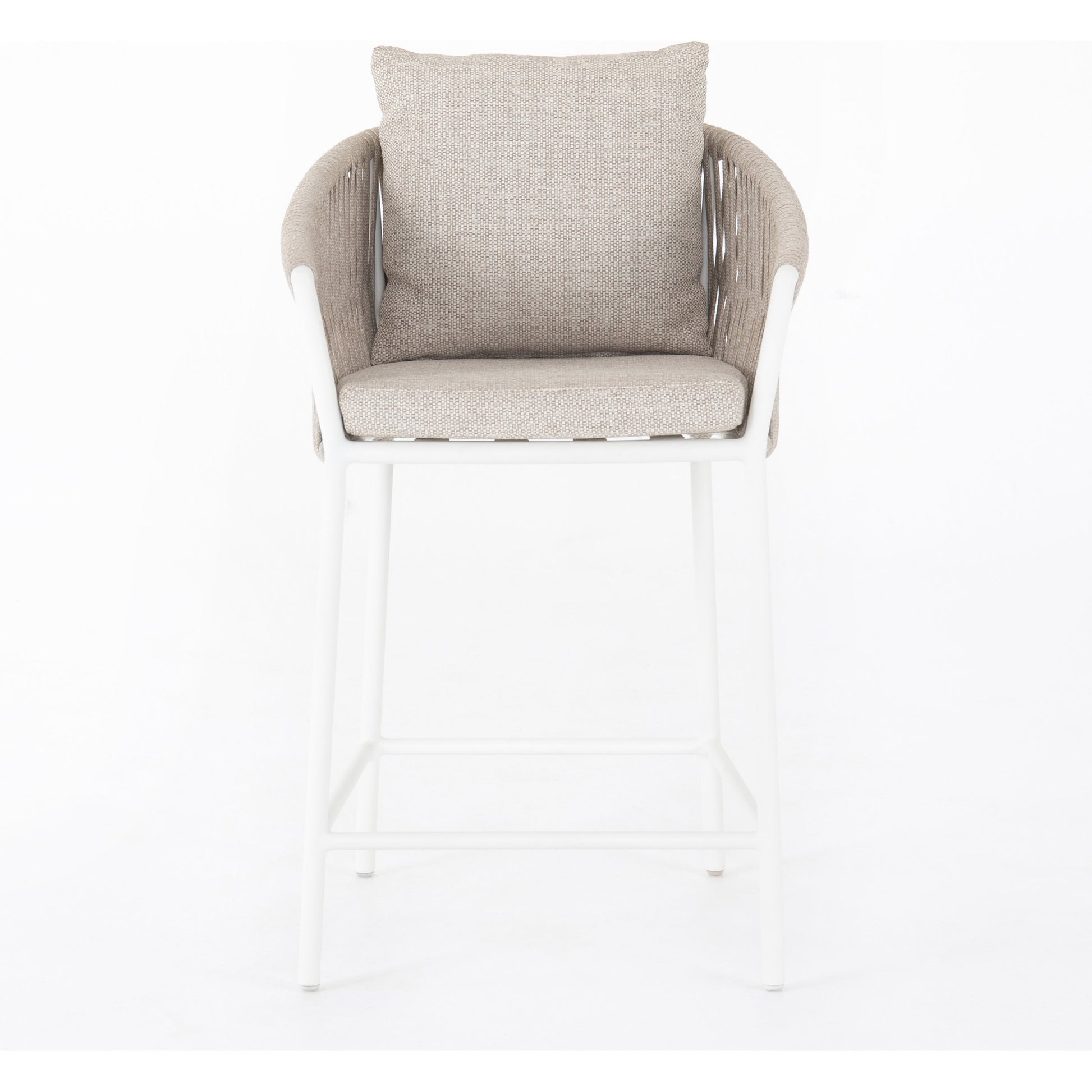 Porto Outdoor Counter Stool by Four Hands in charcoal. Made from 100% olefin, aluminum, 100% polypropylene in a modern style.