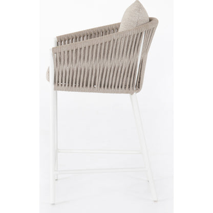 Porto Outdoor Counter Stool by Four Hands in charcoal. Made from 100% olefin, aluminum, 100% polypropylene in a modern style.