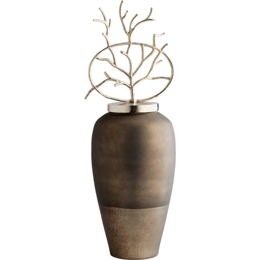 Round Viewleaf Vase Sculpture by Cyan Design in black onyx, nickel. Made from aluminum, glass in a eclectic & global style.