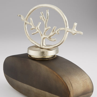 Round Viewleaf Sculpture by Cyan Design in black onyx, nickel. Made from aluminum, glass in a eclectic & global style.