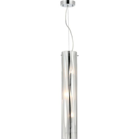 Chroman Empire 3 Light Tall Cylinder Pendant by Varaluz. Made from steel, glass in a unique style.