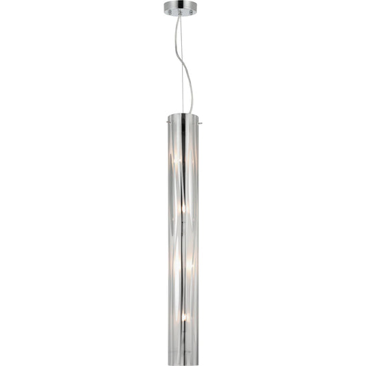 Chroman Empire 4 Light Tall Cylinder Pendant by Varaluz. Made from steel, glass in a unique style.