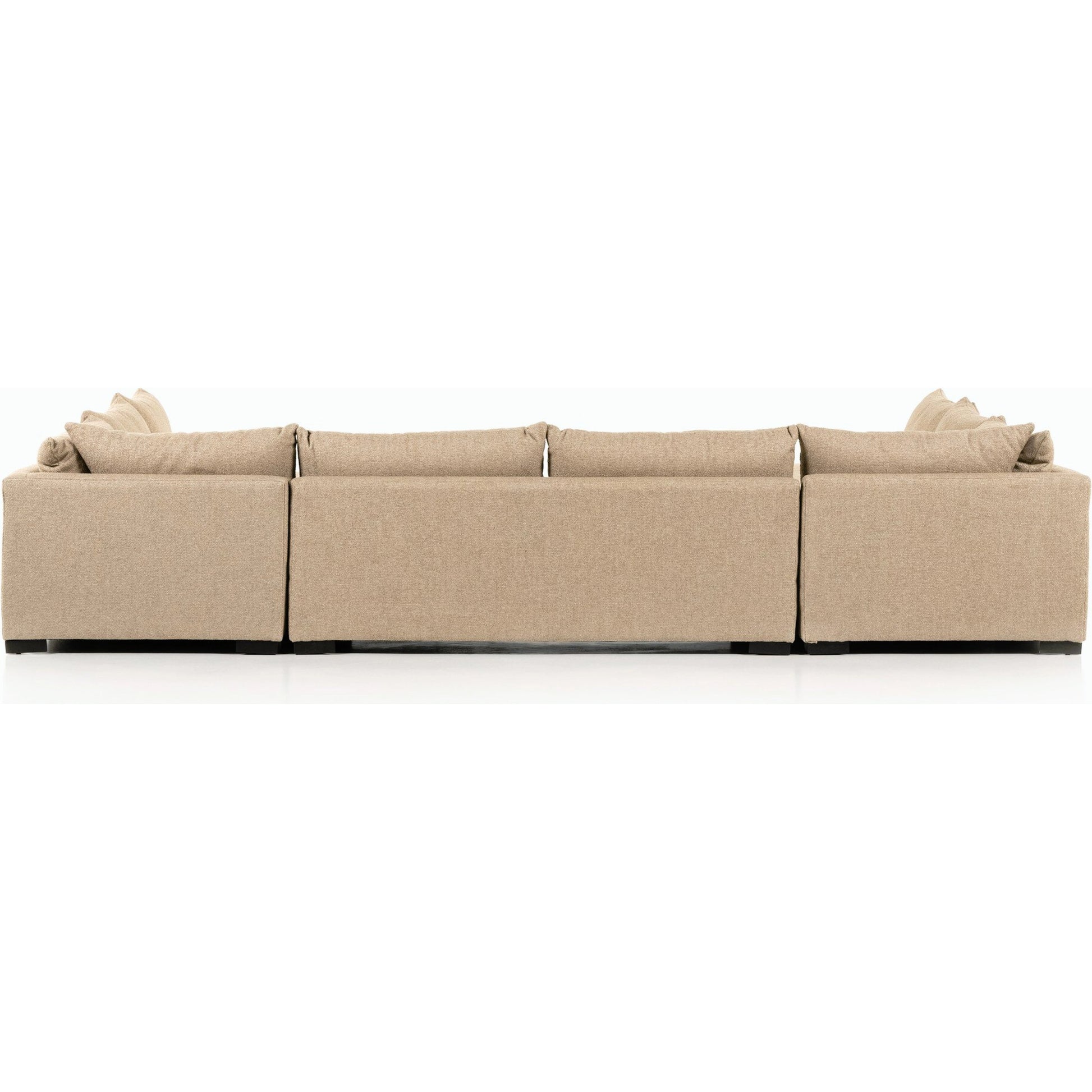 Grant 5-PC Sectional by Four Hands in ashby oatmeal and espresso. Made from 72% polyester, 18% pre-combed cotton, 10% cotton, solid banak, solid pine in a modern style.