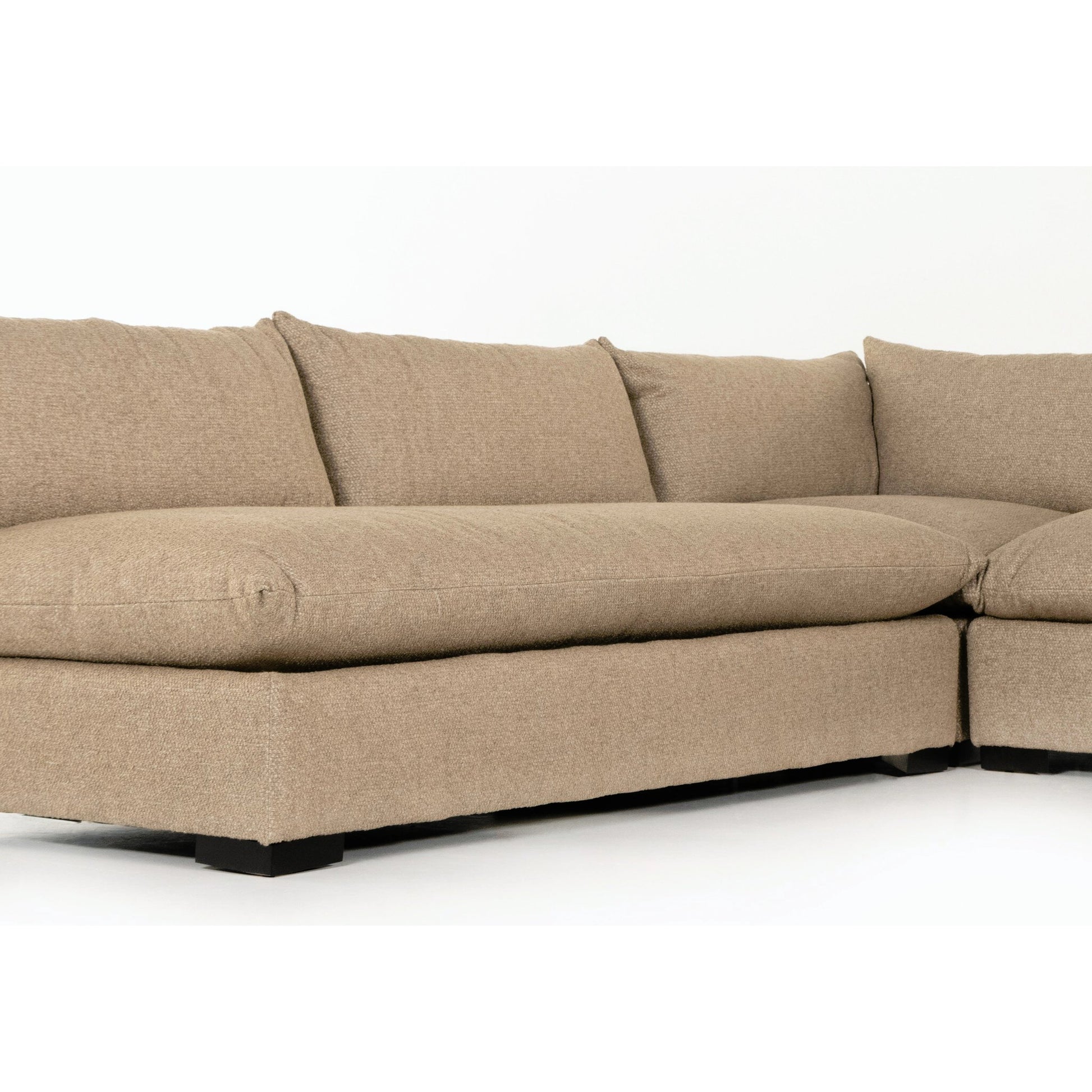 Grant 5-PC Sectional by Four Hands in ashby oatmeal and espresso. Made from 72% polyester, 18% pre-combed cotton, 10% cotton, solid banak, solid pine in a modern style.