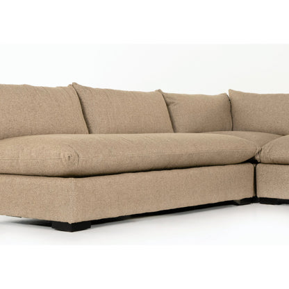 Grant 5-PC Sectional by Four Hands in ashby oatmeal and espresso. Made from 72% polyester, 18% pre-combed cotton, 10% cotton, solid banak, solid pine in a modern style.