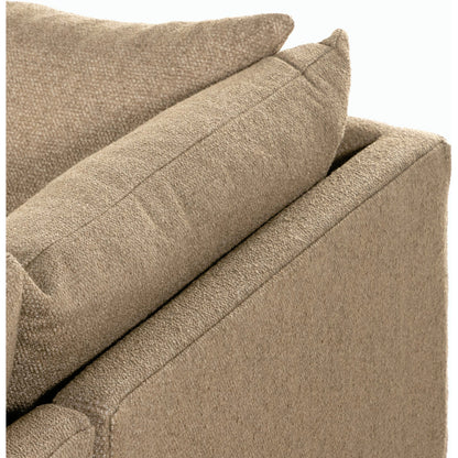 Grant 5-PC Sectional by Four Hands in ashby oatmeal and espresso. Made from 72% polyester, 18% pre-combed cotton, 10% cotton, solid banak, solid pine in a modern style.