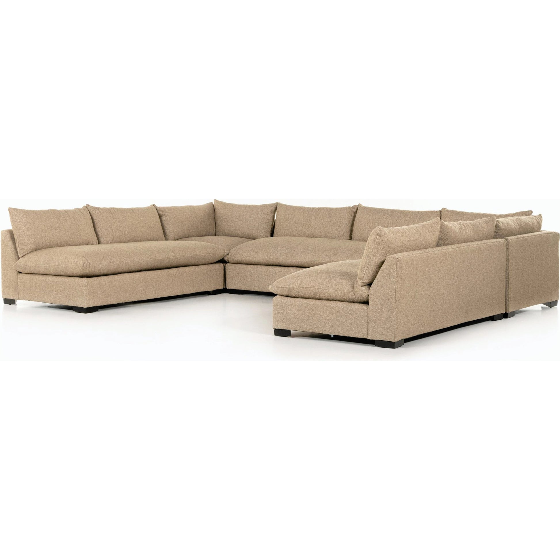 Grant 5-PC Sectional by Four Hands in ashby oatmeal and espresso. Made from 72% polyester, 18% pre-combed cotton, 10% cotton, solid banak, solid pine in a modern style.