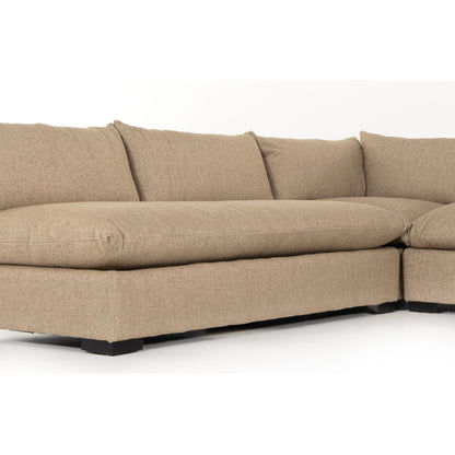 Grant 5-PC Sectional by Four Hands in ashby oatmeal and espresso. Made from 72% polyester, 18% pre-combed cotton, 10% cotton, solid banak, solid pine in a modern style.