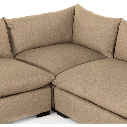 Grant 5-PC Sectional by Four Hands in ashby oatmeal and espresso. Made from 72% polyester, 18% pre-combed cotton, 10% cotton, solid banak, solid pine in a modern style.