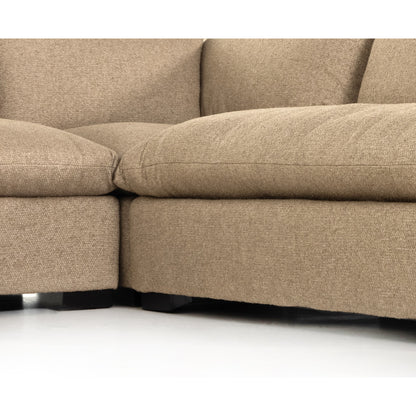 Grant 5-PC Sectional by Four Hands in ashby oatmeal and espresso. Made from 72% polyester, 18% pre-combed cotton, 10% cotton, solid banak, solid pine in a modern style.