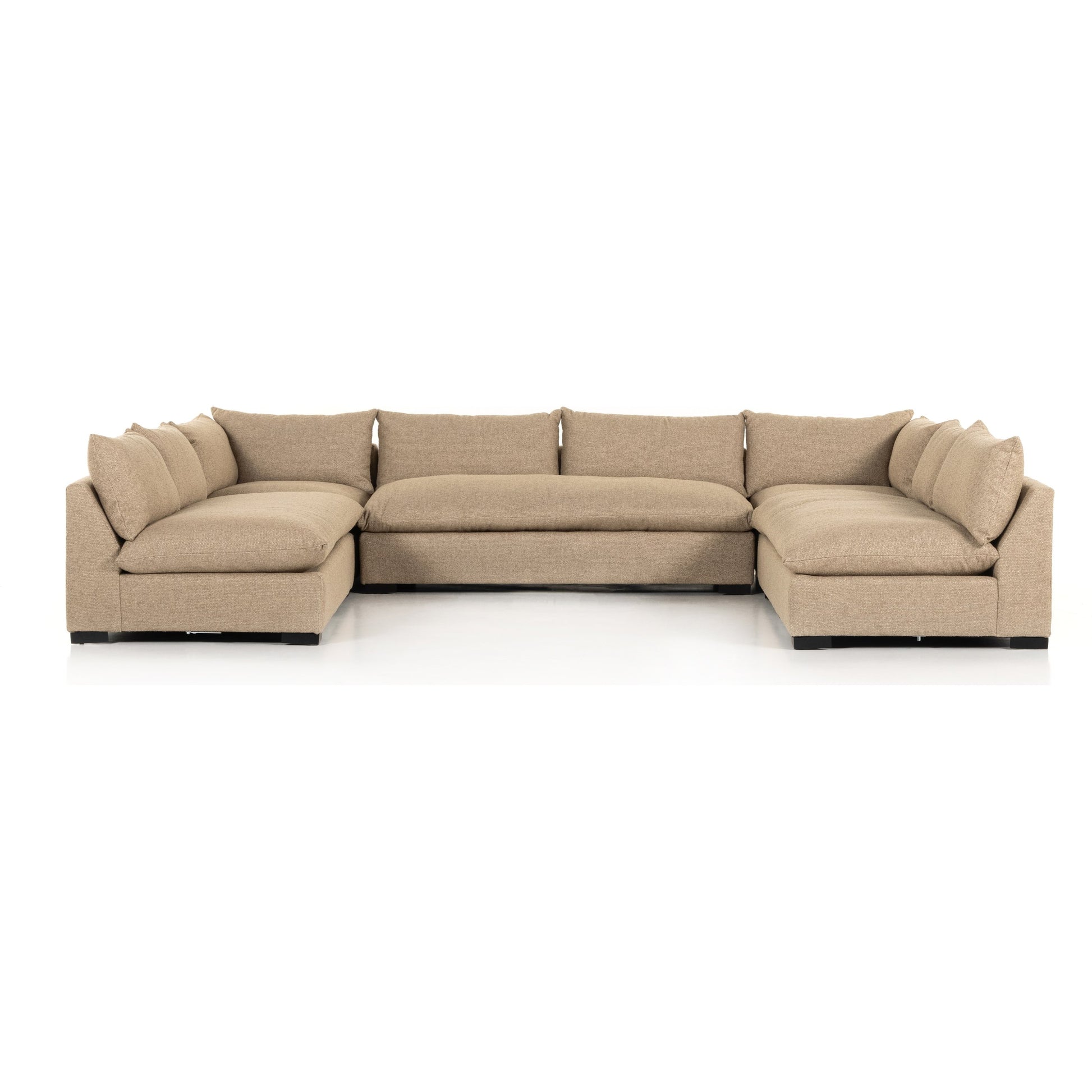 Grant 5-PC Sectional by Four Hands in ashby oatmeal and espresso. Made from 72% polyester, 18% pre-combed cotton, 10% cotton, solid banak, solid pine in a modern style.