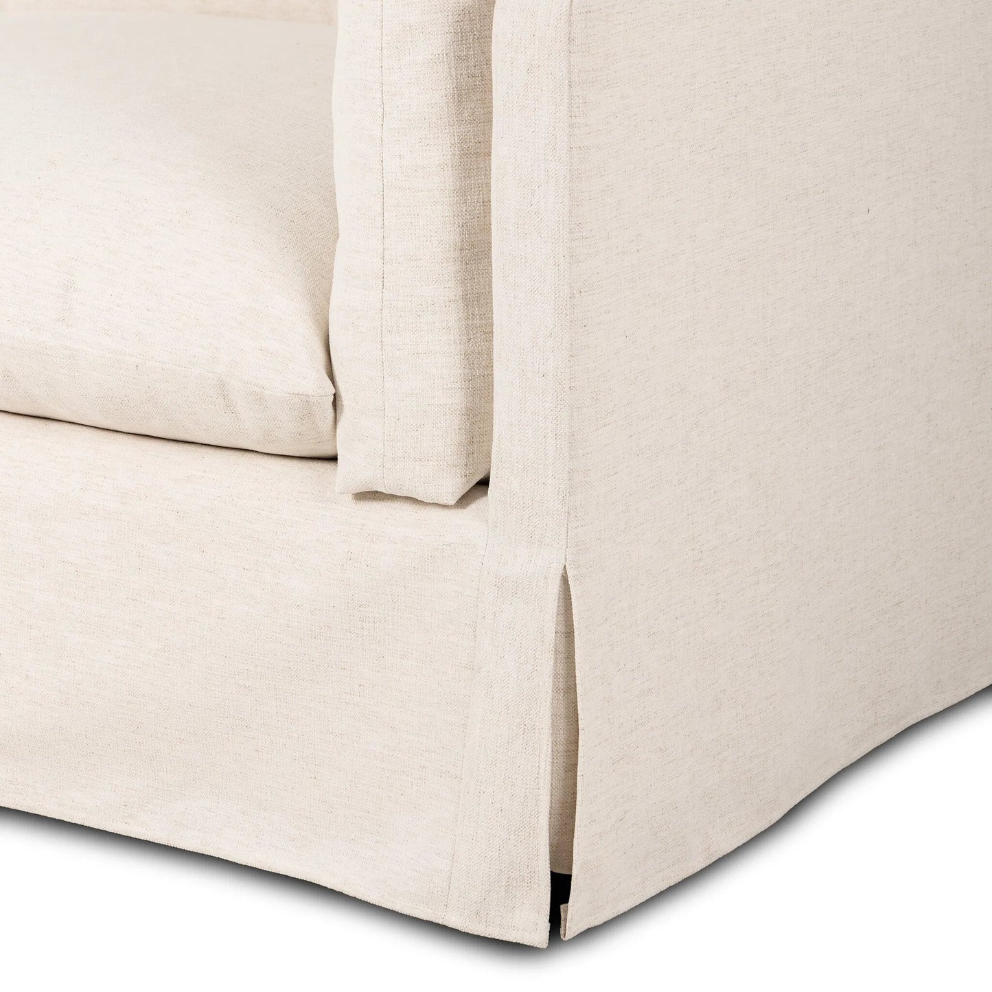005 SI-2635226 | Closeup | Habitat Sofa by Four Hands in crypton nomad snow, brushed ebony. Made from 92% polyester, 8% flax, linen, solid parawood in a unique style.